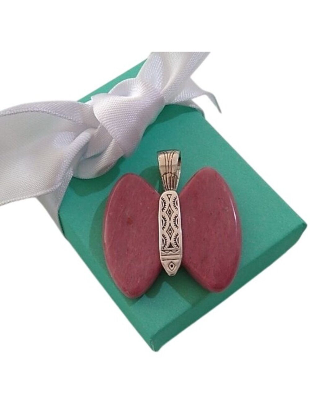 Vintage Carolyn Pollack Relios Butterfly Pendant  Sterling Silver & Rhodochrosit